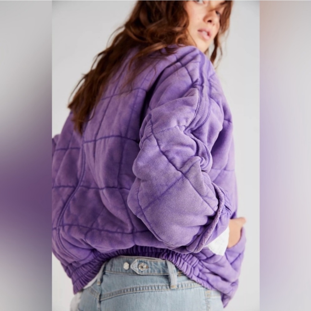 NWT Free People Quilted Dolman Knit Jacket Moonberry - Picture 3 of 8